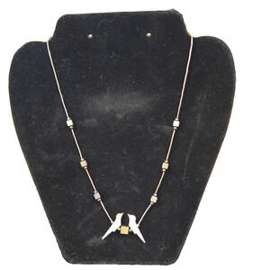 Vintage 925 Sterling Silver Chain Mother of Pearl Bird Fetish Necklace 18 Inches